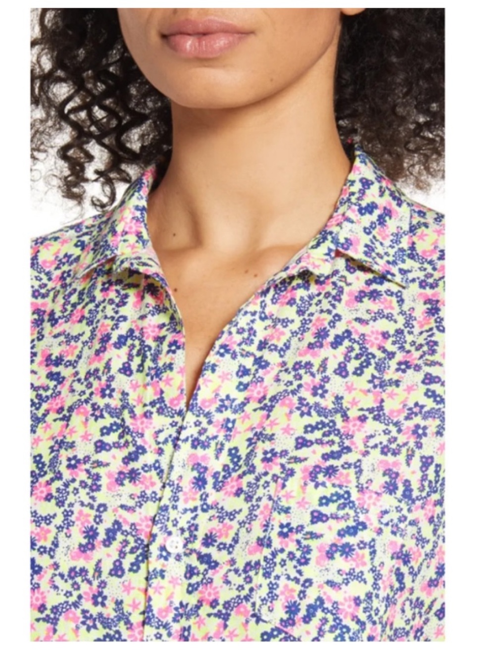Frank & Eileen bright floral Eileen shirt top Sz large linen